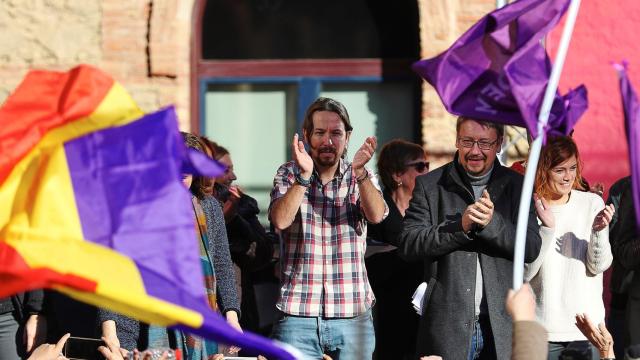Iglesias y Domènech en un acto de campaña.
