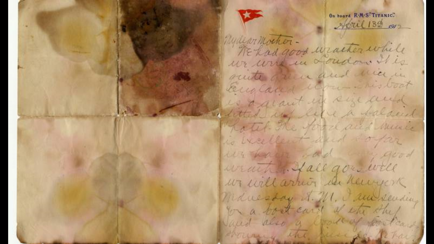 Una carta escrita en el Titanic.  Se trata de la última carta conocida escrita, a bordo del Titanic, por un pasajero justo un día antes del hundimiento del transatlántico y contenía una conmovedora predicción que al final no se produjo: “si todo va bien, llegaremos a Nueva York el miércoles”. Su autor era un empresario que viajaba en primera clase y escribía a su madre contándole su experiencia en el majestuoso barco. La misiva se subastó este año por un valor récord de 141.000 euros