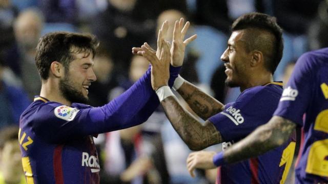 Arnaiz celebra con Paulinho su gol ante el Celta.