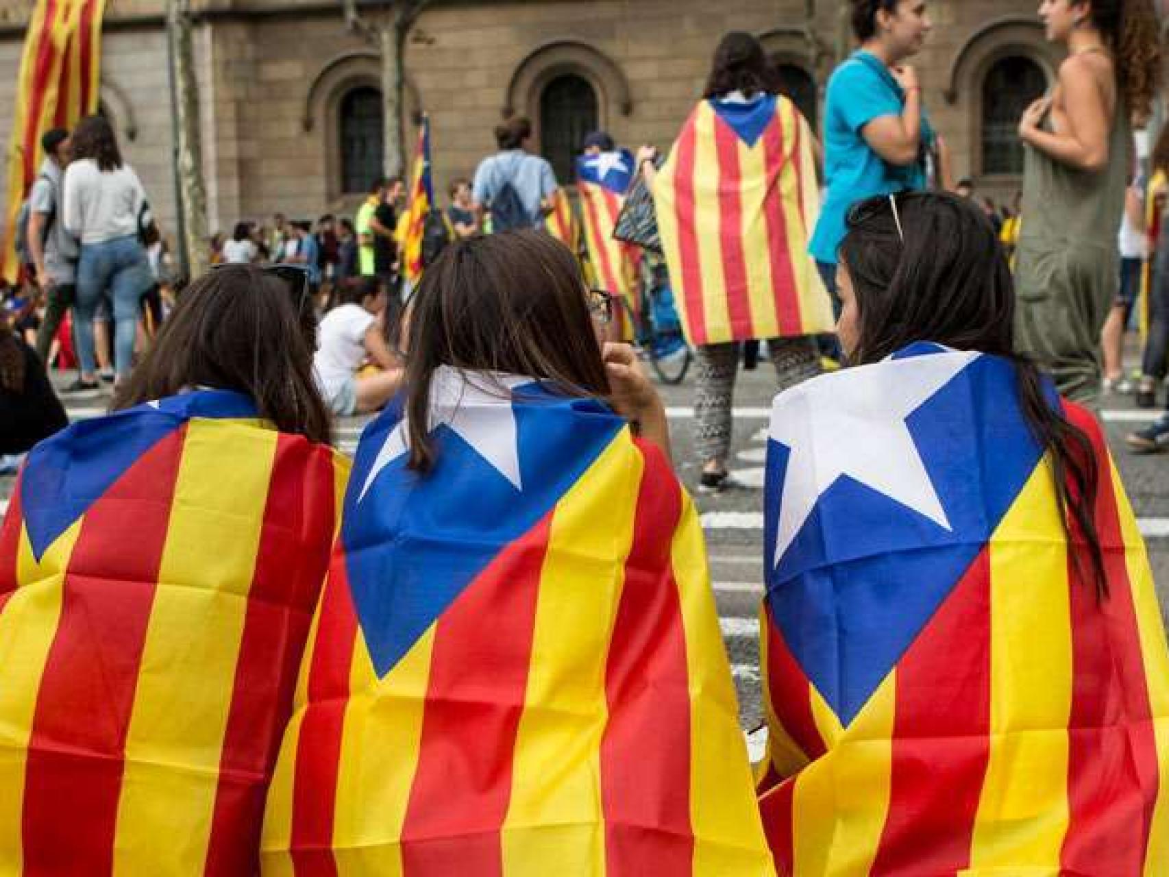 Estudiantes catalanes durante una manifestación independentista.