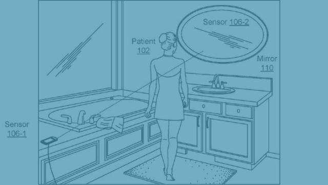 Boceto de la patente presentada por Google para su espejo inteligente.