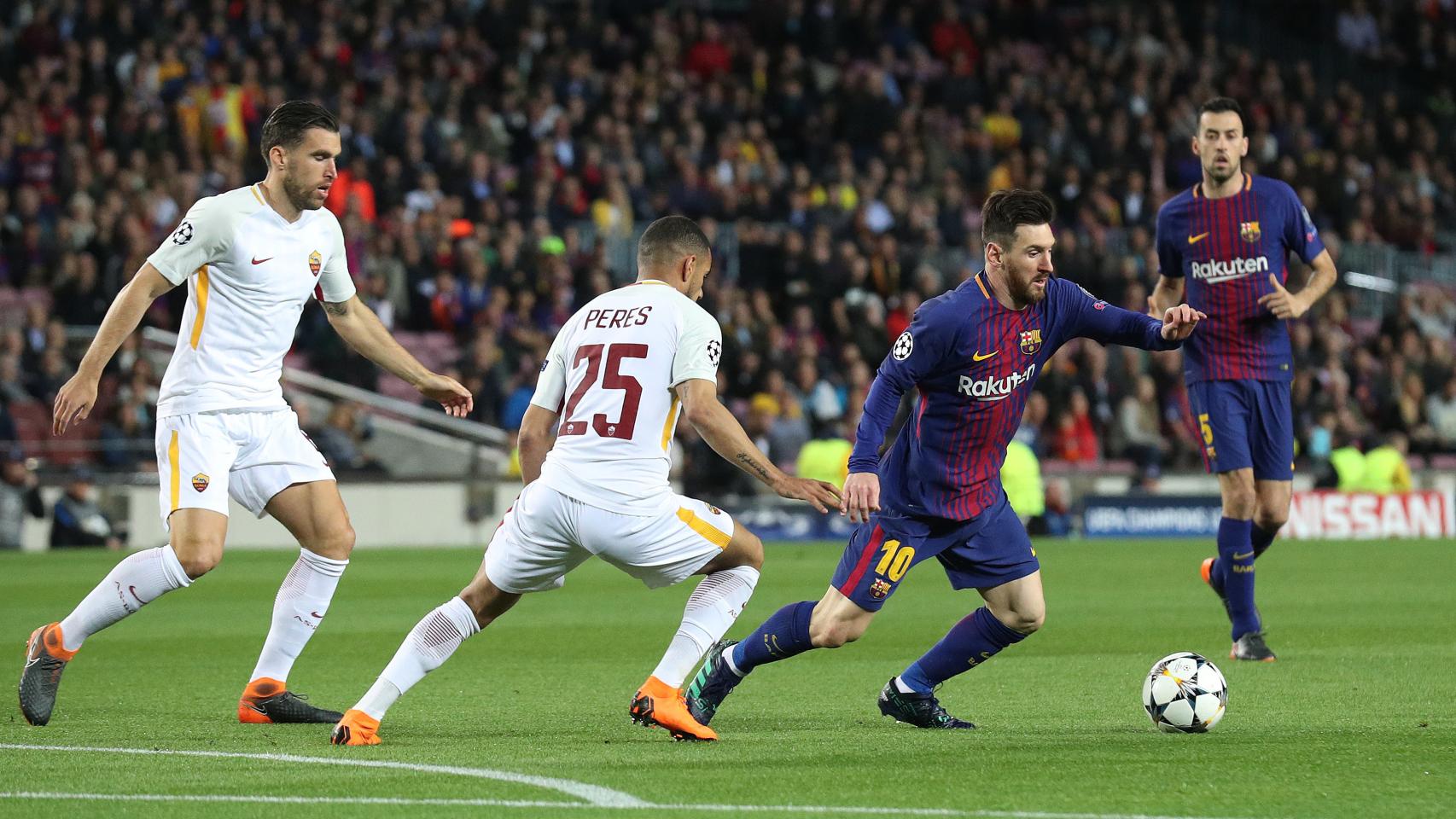 Messi durante el Barcelona - Roma.