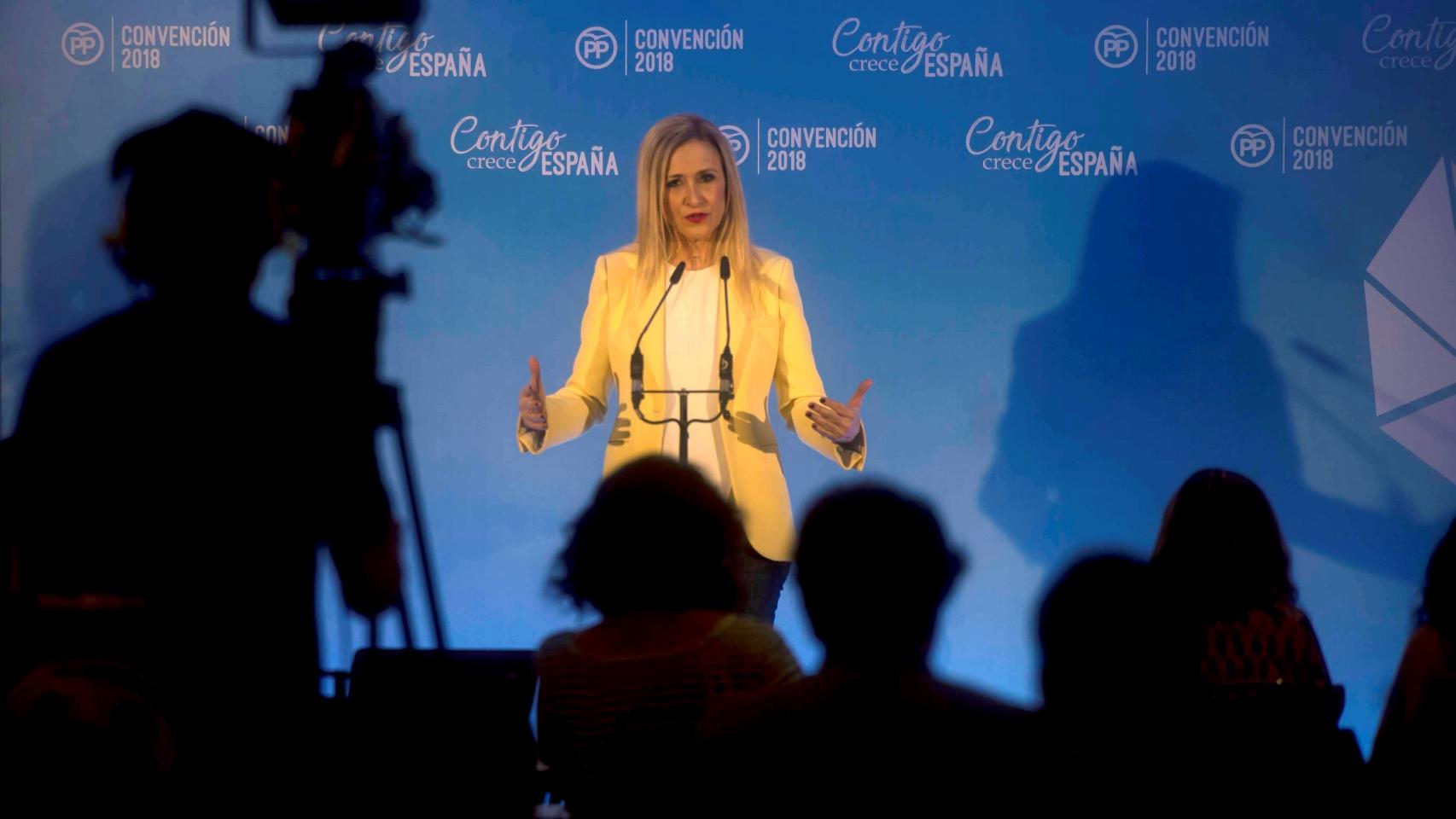 Cifuentes, durante su comparecencia en la convención nacional del PP este viernes.