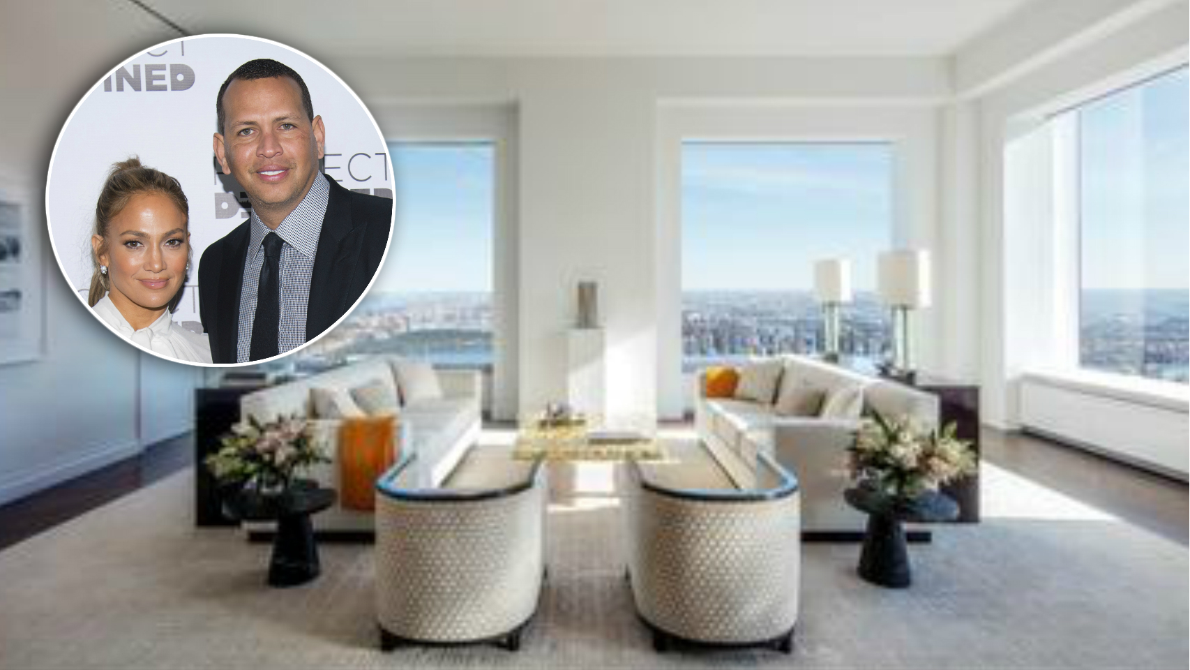 Jennifer López y Alex Rodríguez en un montaje en su nueva casa.