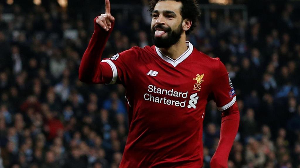 Salah celebra un gol con el Liverpool.