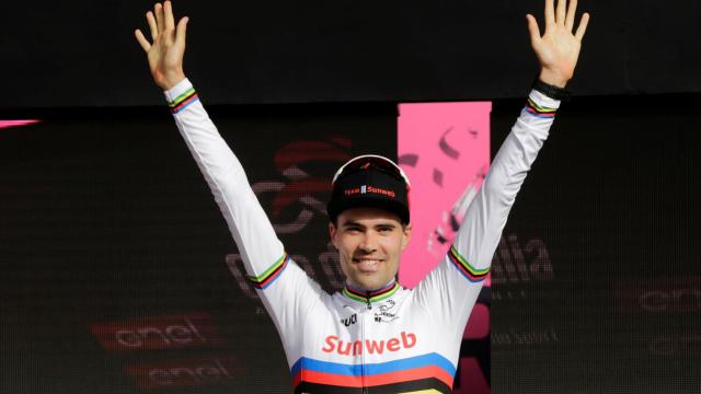 Dumoulin en uno de los podios de esta edición del Giro de Italia.