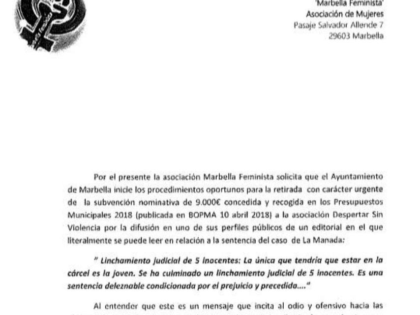 La denuncia de Marbella Feminista.