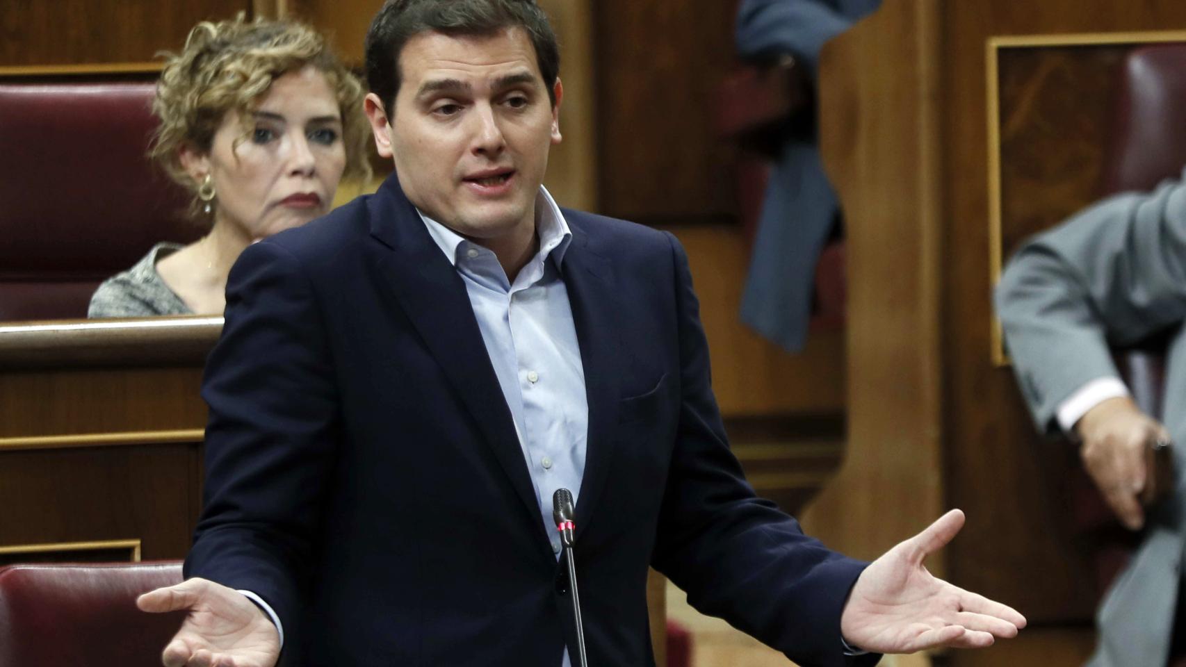 El líder de Ciudadanos, Albert Rivera, durante la sesión de control al Gobierno hoy en el Congreso de los Diputados.