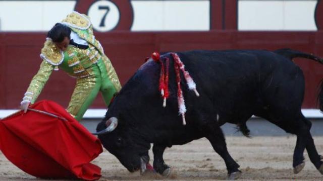 Derechazo desparramado de David Mora al buen sobrero de José Cruz