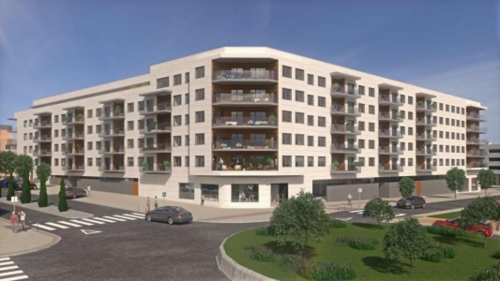 Infografía de una promoción de 217 viviendas de Neinor en Getafe (Madrid), financiada por el Banco Santander.