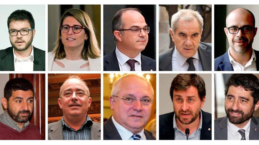 Diez de los consellers propuestos por Quim Torra para el nuevo Govern. Arriba, de izquierda a derecha: Pere Aragonès, vicepresidencia y Economía, Elsa Artadi, portavocía y Empresa, Jordi Turull, Territorio y Sostenibilidad, Ernst Maragall, Exteriores, y Miquel Buch, Interior. Abajo, de izquierda a derecha: Chakir El Homrani, Asuntos Sociales y Trabajo, Josep Bargalló, Enseñanza, Lluis Puig, Cultura, Toni Comín, Salud, y Jordi Puigneró, Políticas Digitales y Administración Pública.