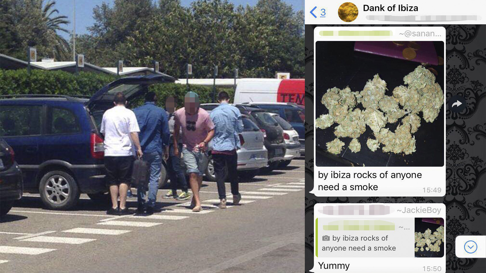 A la izquierda, taxistas pirata en el aeropuerto. A la derecha, grupos de whatsapp donde venden droga