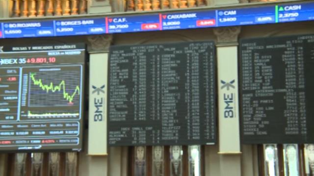 Pantallas informativas de la Bolsa de Madrid.