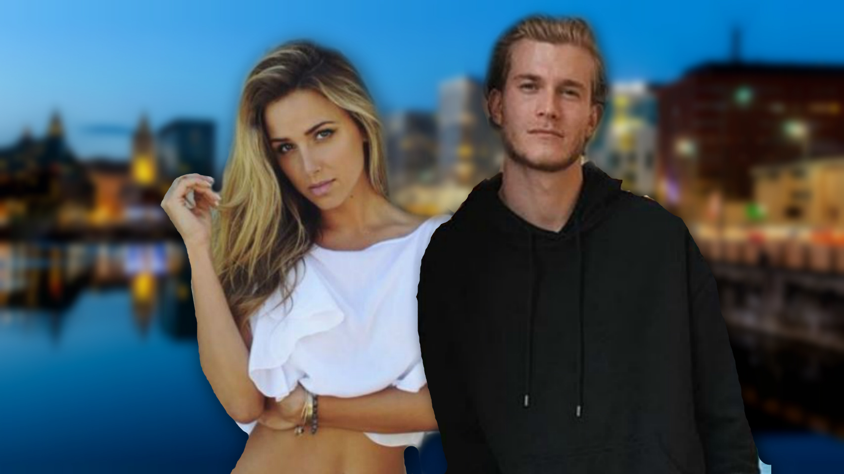 Daniella Grace en un montaje junto a Loris Karius.