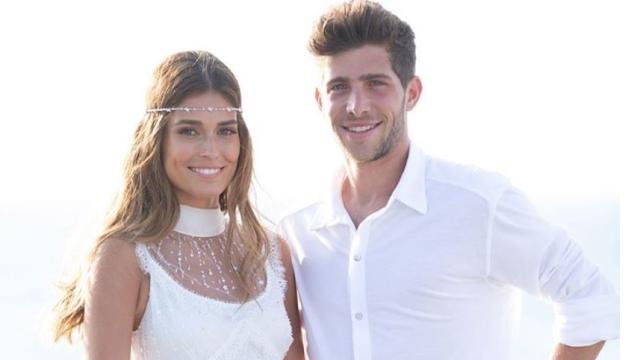 Sergi Roberto y Coral Simanovich en su boda en una imagen de redes sociales.