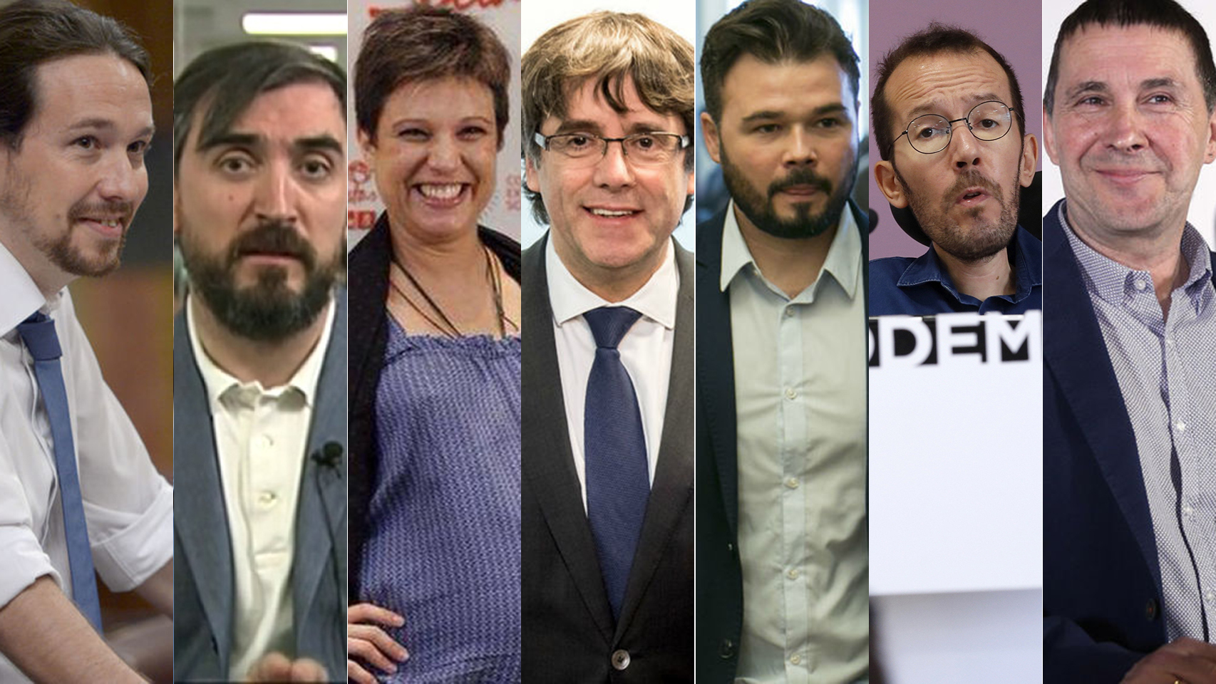 Iglesias, Escolar, Talegón, Puigdemont, Rufián, Echenique y Otegi.