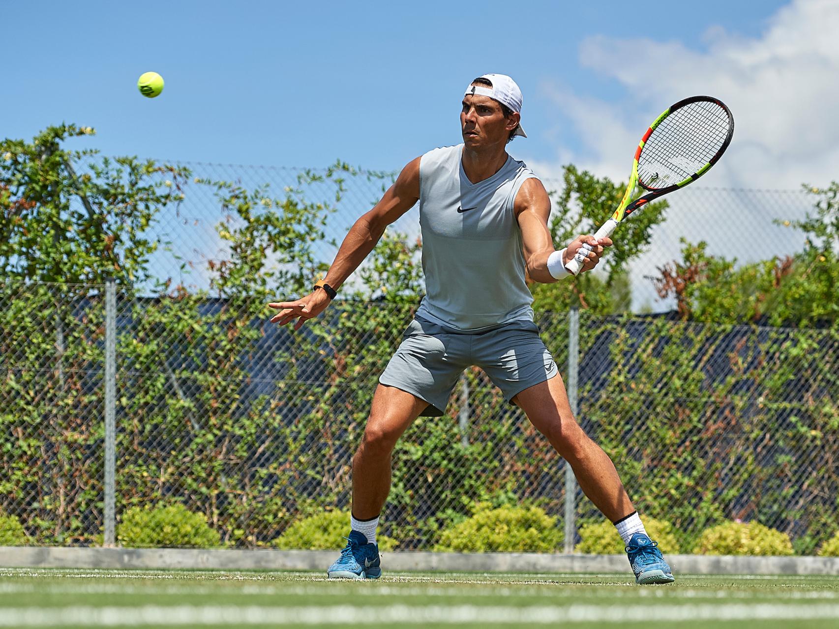 Nadal, durante su primer entrenamiento en el Mallorca Open.