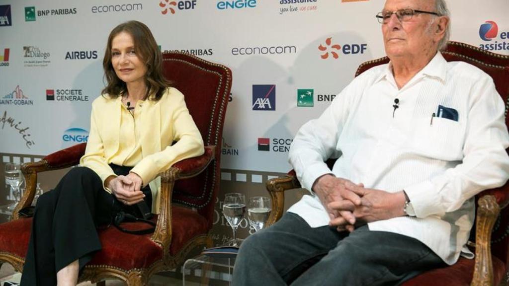 Huppert y Saura en la rueda de prensa.