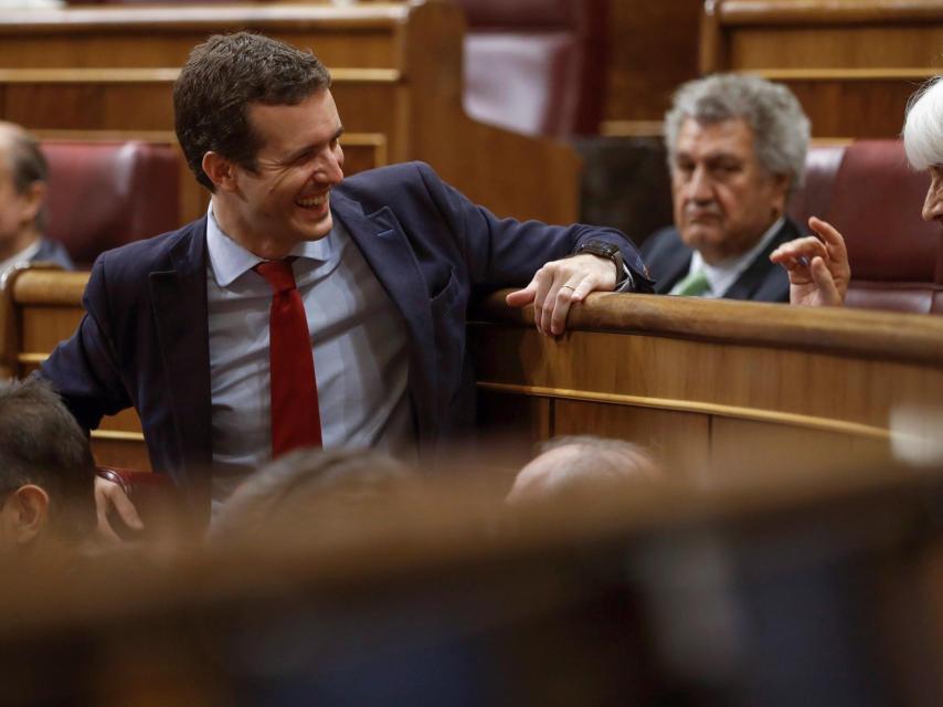 El candidato Pablo Casado en el Congreso este martes en el Congreso.
