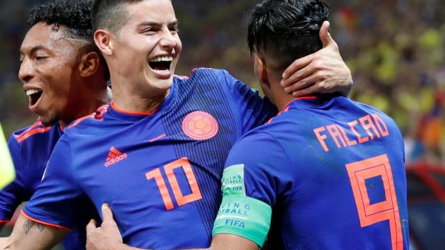 Colombia celebra un gol contra Polonia.