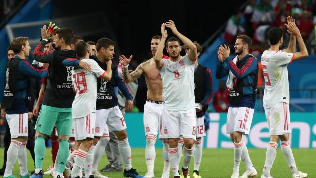 Los jugadores de la selección española tras el partido ante Irán.