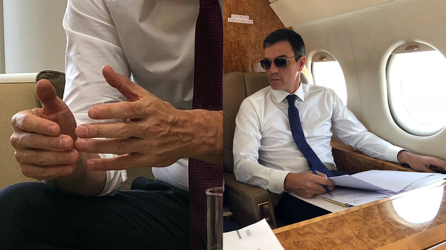 Dos de las fotos de Pedro Sánchez difundidas esta semana por La Moncloa.