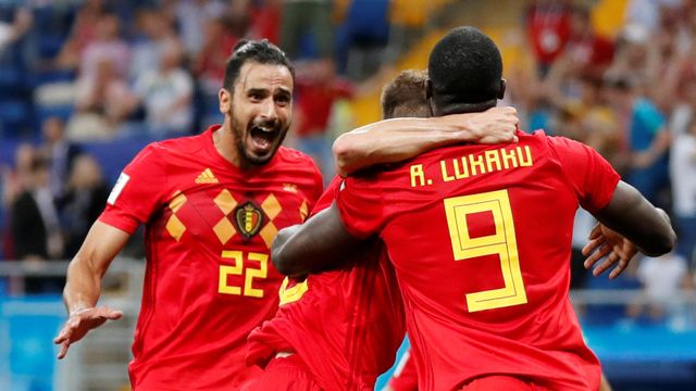 Chadli celebra el gol de Bélgica.