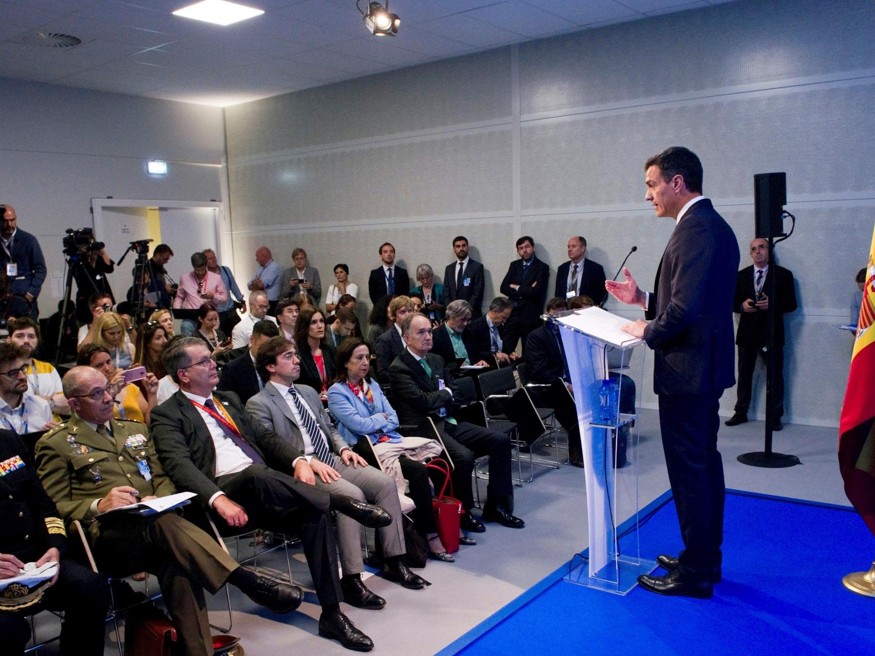 Pedro Sánchez, en una comparecencia ante la prensa este jueves en Bruselas.