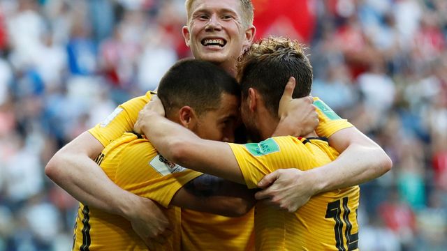 Los jugadores belgas celebran el tercer puesto en el Mundial.