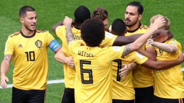 Bélgica celebra su gol ante Inglaterra