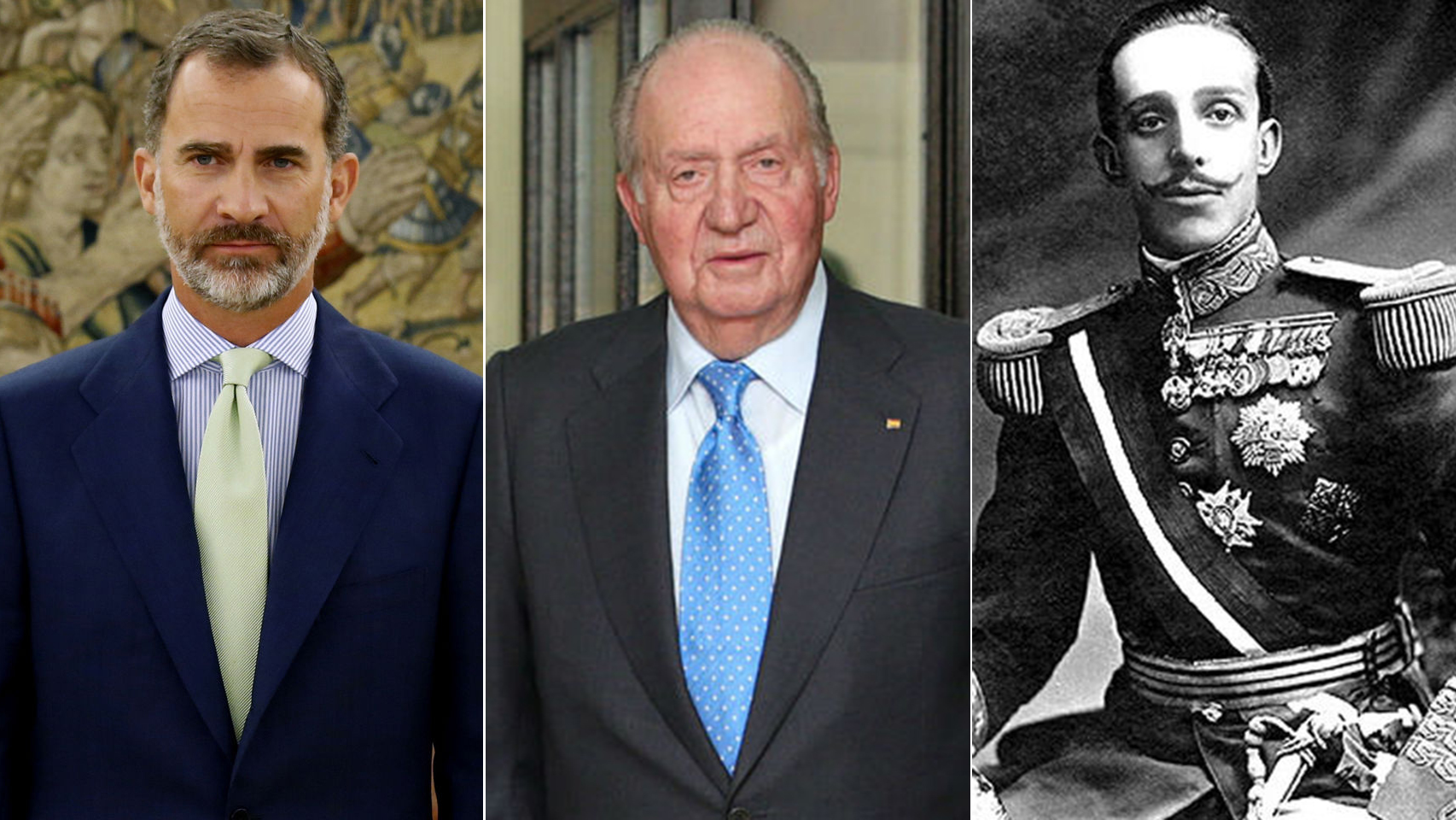 Felipe VI, Juan Carlos y Alfonso XIII.