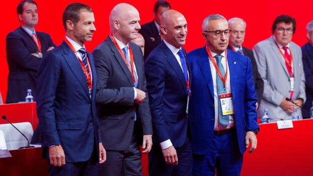 Aleksander Ceferin, Luis Rubiales, Gianni Infantino y Alejandro Blanco
