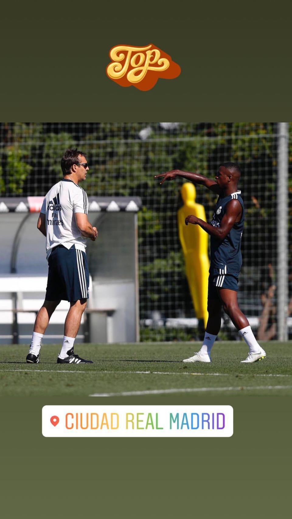 Vinicius Jr. junto a Julen Lopetegui en el último entrenamiento. Foto: Instagram (@viniciusjunior)