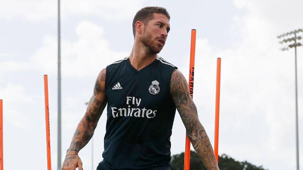 Sergio Ramos, en el entrenamiento del Real Madrid
