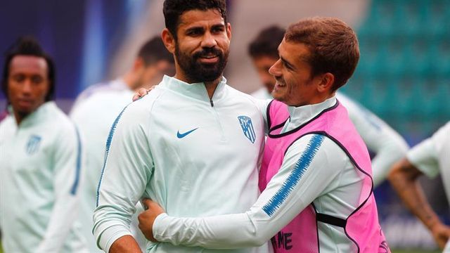 Griezmann y Diego Costa antes de la Supercopa de Europa