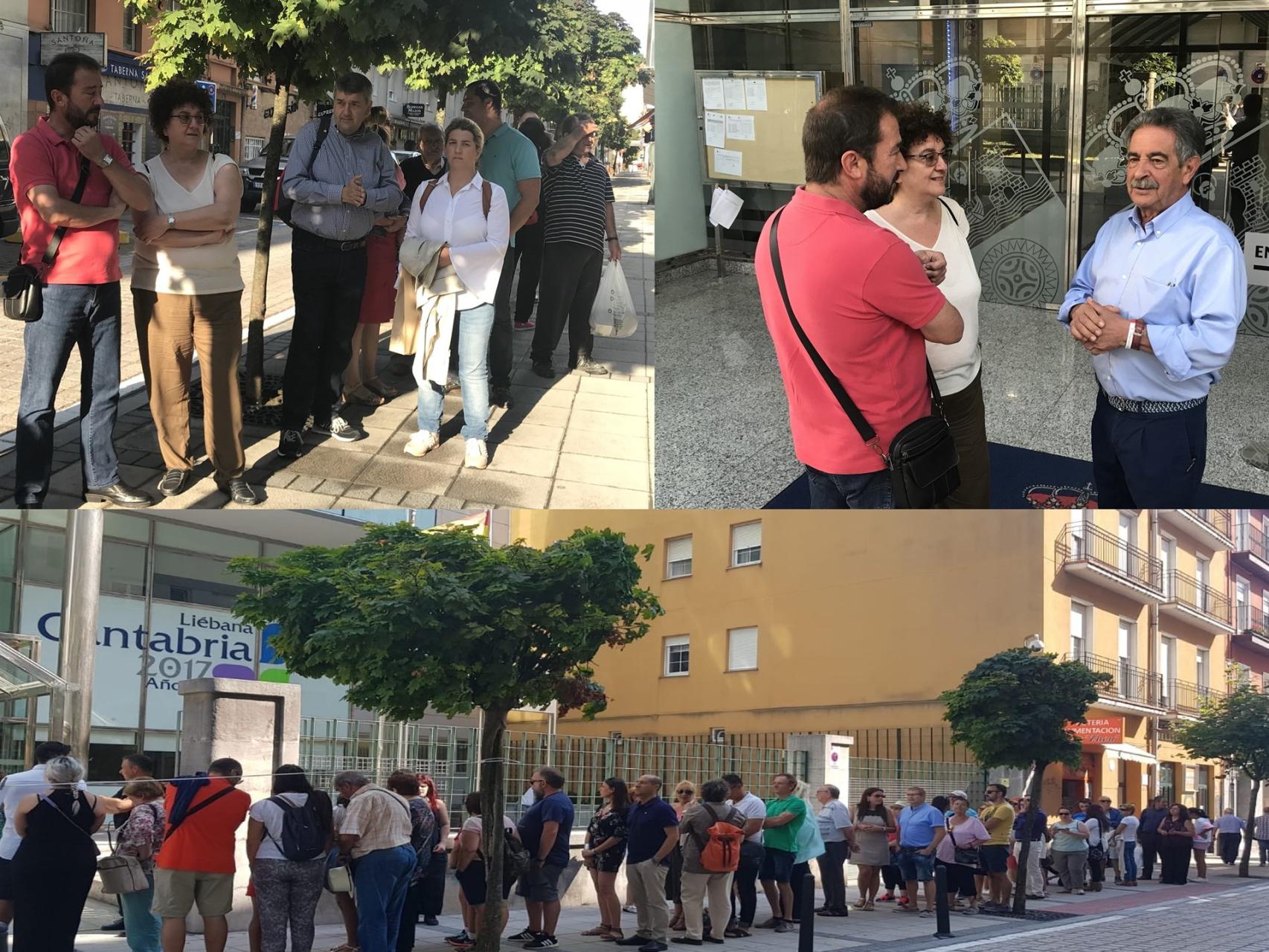 Colas a la entrada de la sede del Gobierno de Cantabria para conocer a Revilla