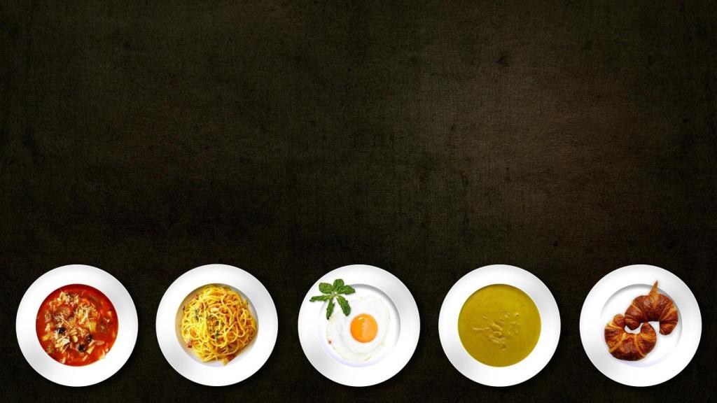 Cinco platos de comida (algunos más sanos que otros).