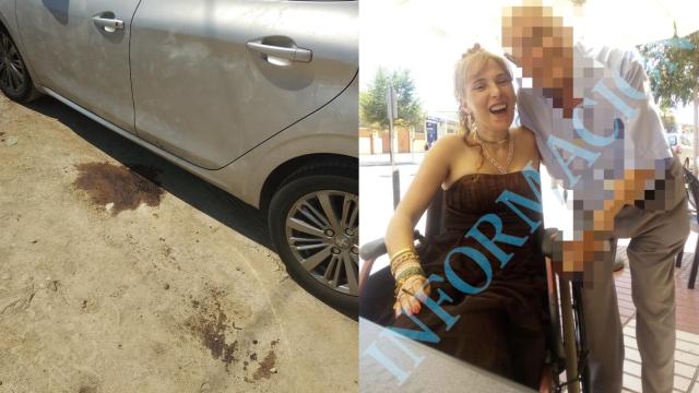 La sangre continúa visible en el lugar del crimen. A la derecha, la pareja en el día de su boda hace dos semanas. Imagen cedida por el diario INFORMACIÓN.