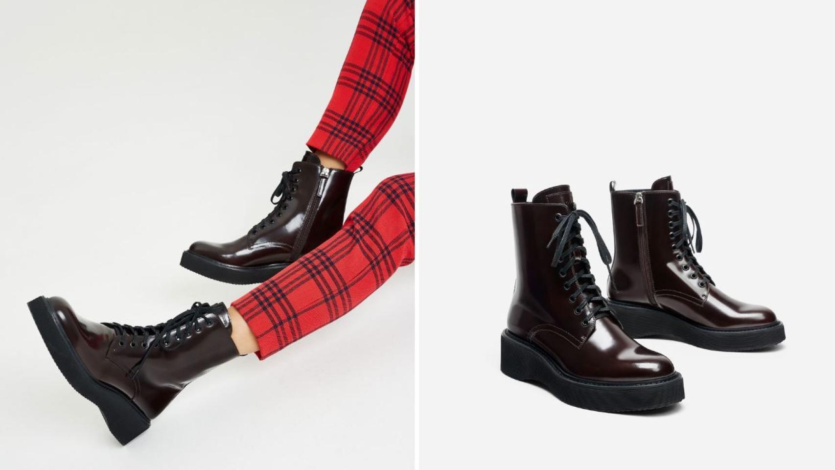 Botines acordonados en color granate oscuro, en piel y con plataforma de goma. Uterqüe, 129 euros.