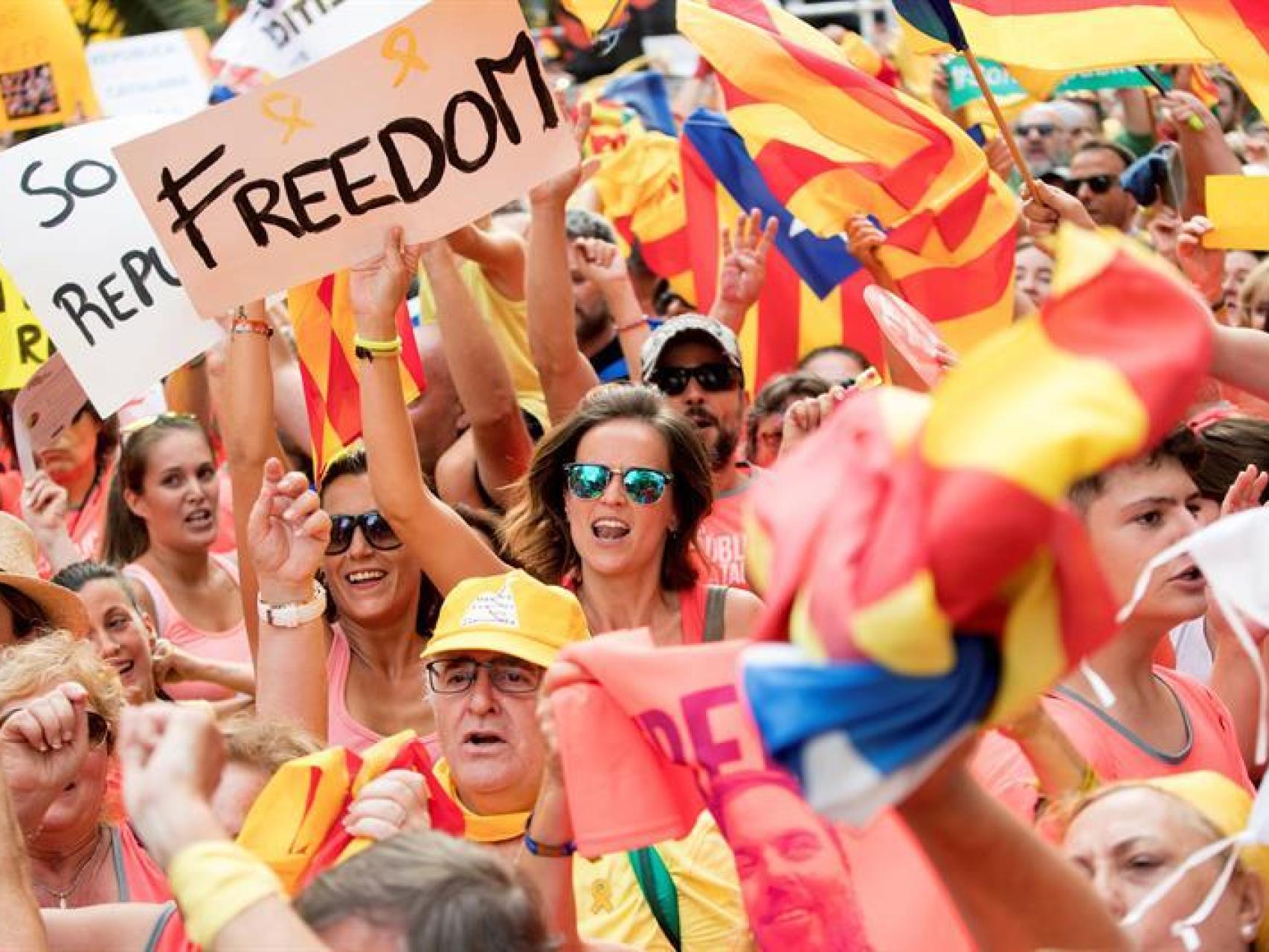 Manifestantes en el acto central de la Diada.