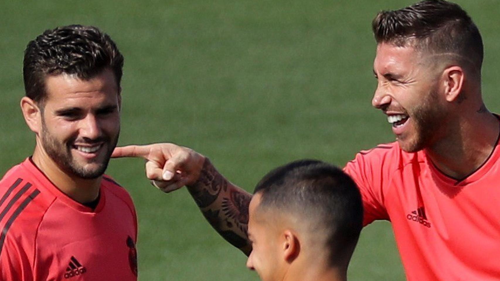Nacho y Sergio Ramos, en un entrenamiento del Real Madrid