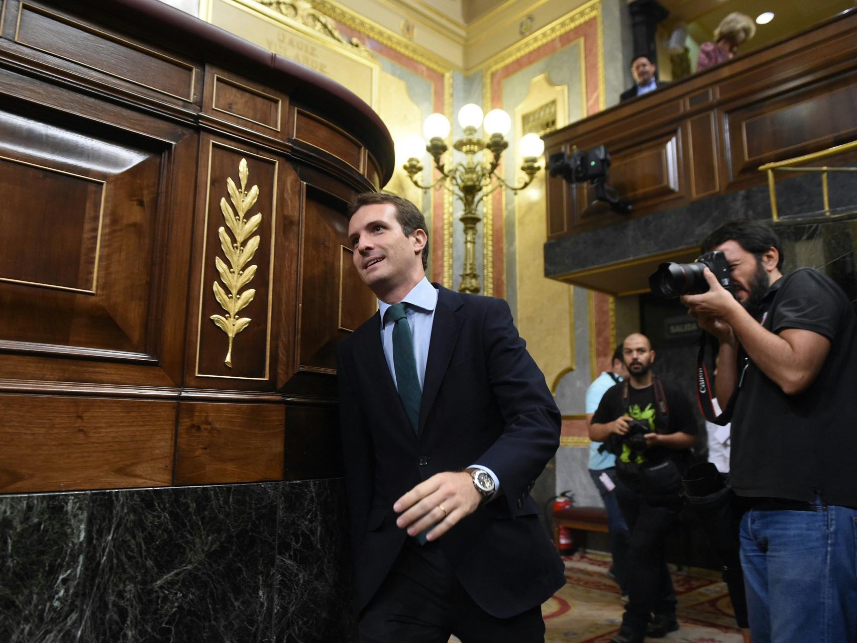 El presidente del PP, Pablo Casado, este miércoles en el Congreso.