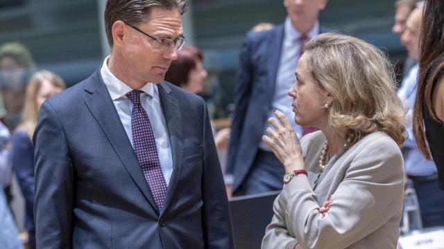 La ministra Nadia Calviño, durante una reunión del Ecofin