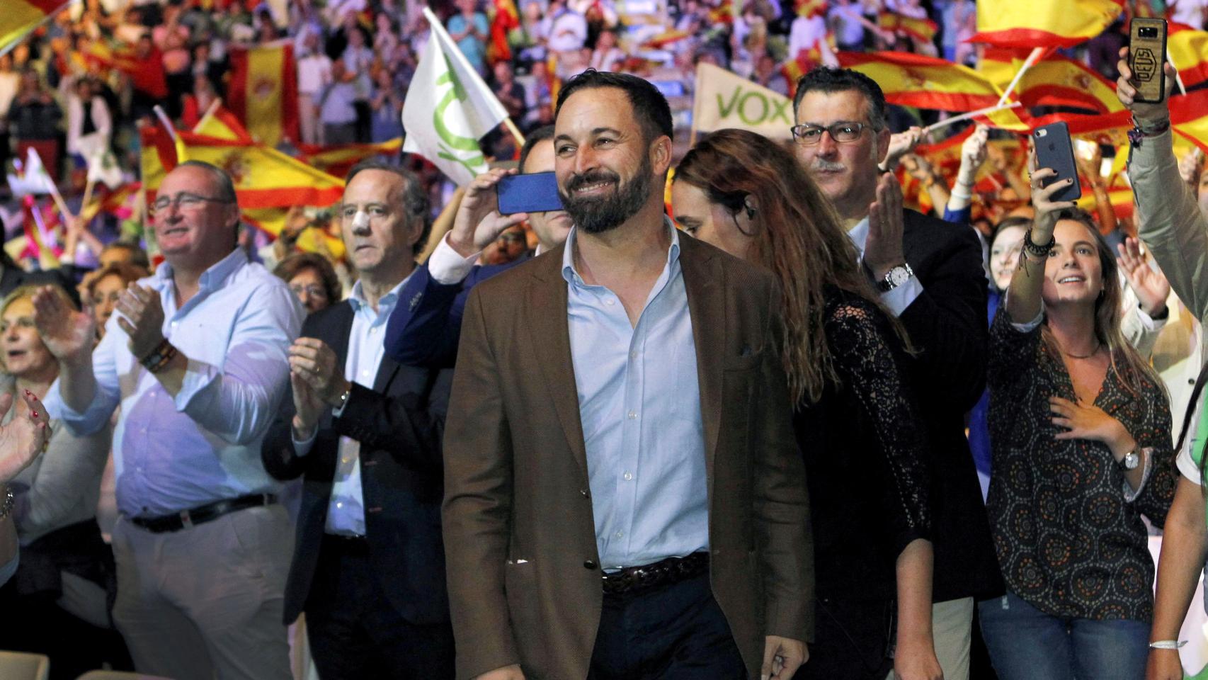 Santiago Abascal durante su intervención en el acto de VOX en Vistalegre el año pasado.