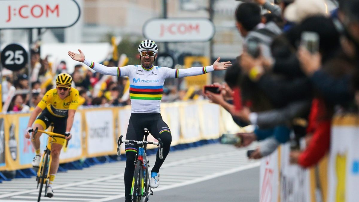 Alejandro Valverde, tras cruzar la línea de meta. Foto: Twitter (Movistar_Team)