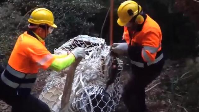 Captura del vídeo del rescate de las seis lavadoras de Zanussi en plenos Pirineos leridanos.