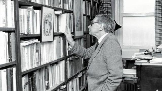 Gonzalo Torrente Ballester, en la biblioteca de su casa en Salamanca en 1996.