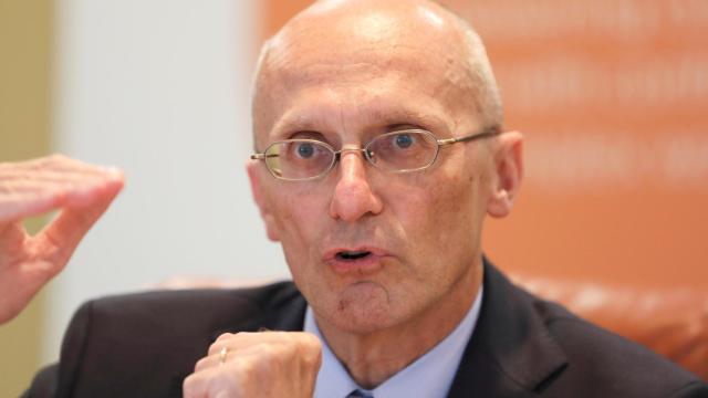 FILE PHOTO: Andrea Enria, chairperson of the European Banking Authority, speaks during a Reuters Summit interview in London