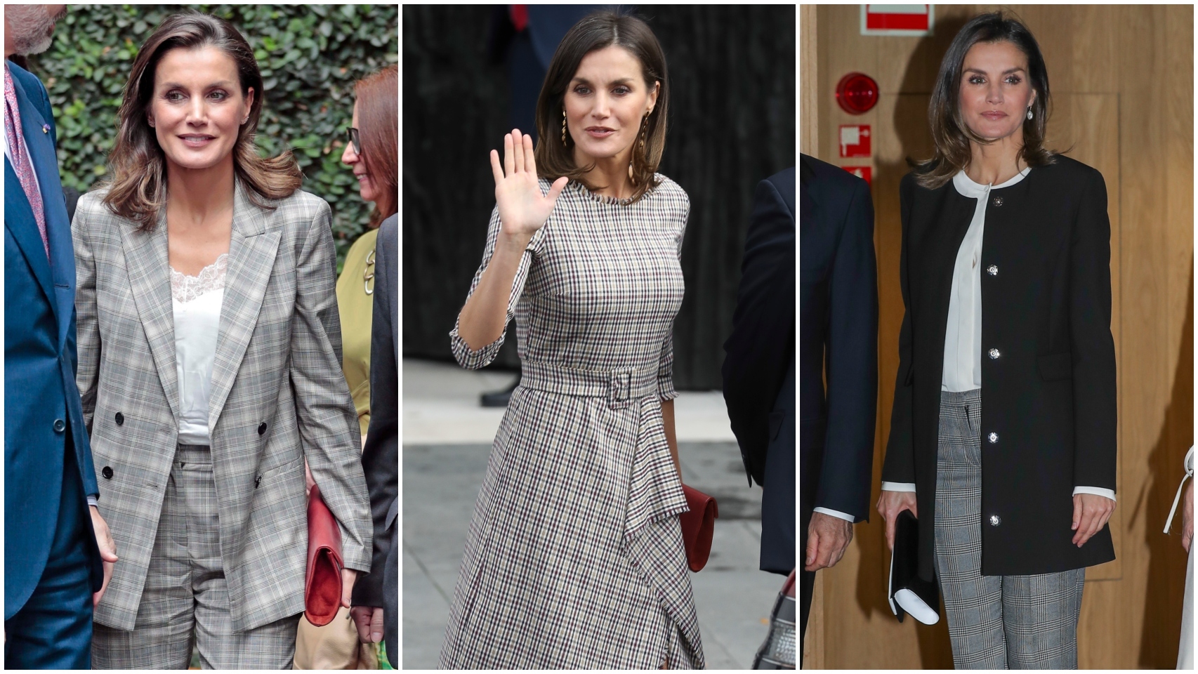 La reina Letizia: gris y cuadros.