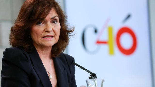 Carmen Calvo durante la rueda de prensa.